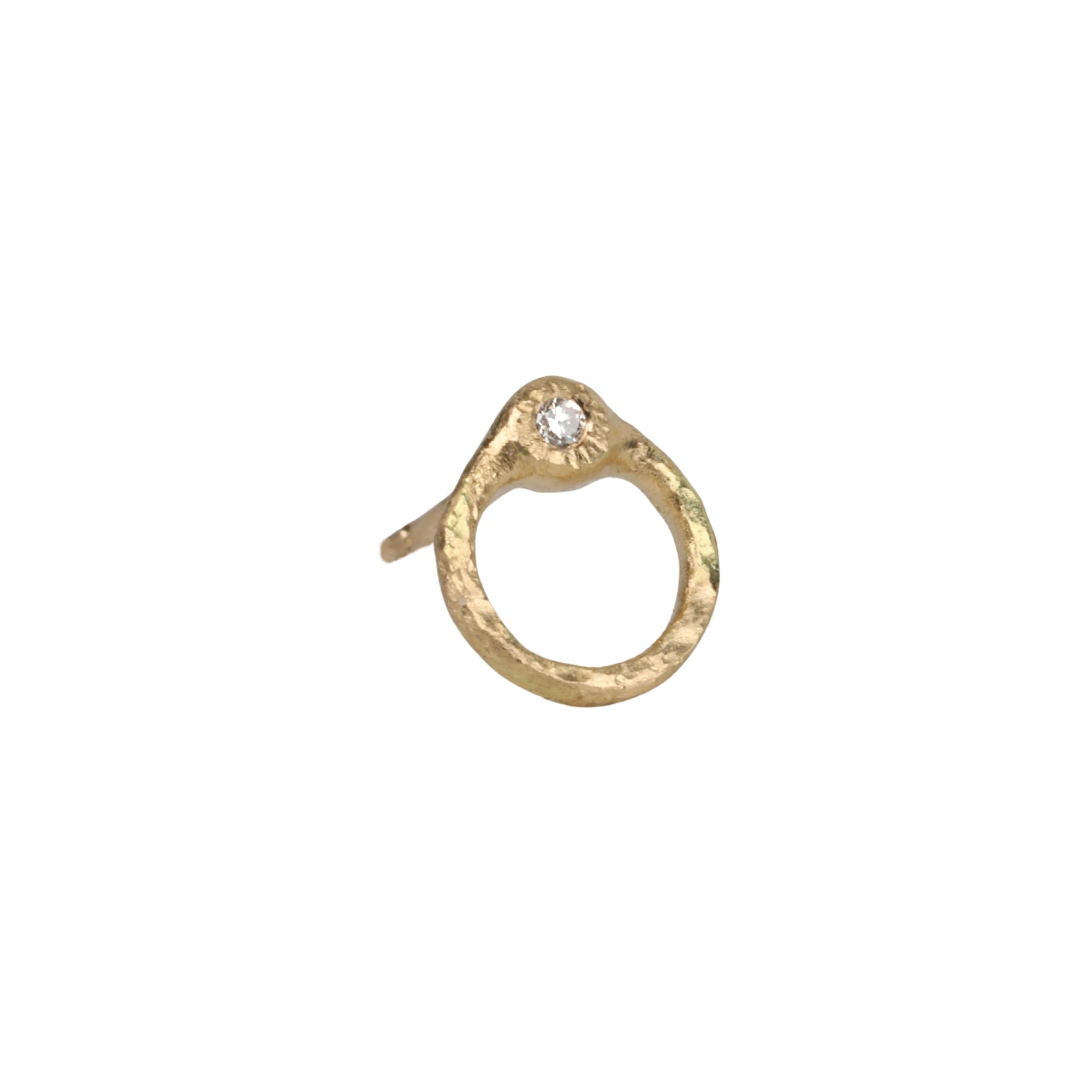 18K Gold Open Circle Post Earing with Single Diamond - Peridot Fine Jewelry - Yasuko Azuma