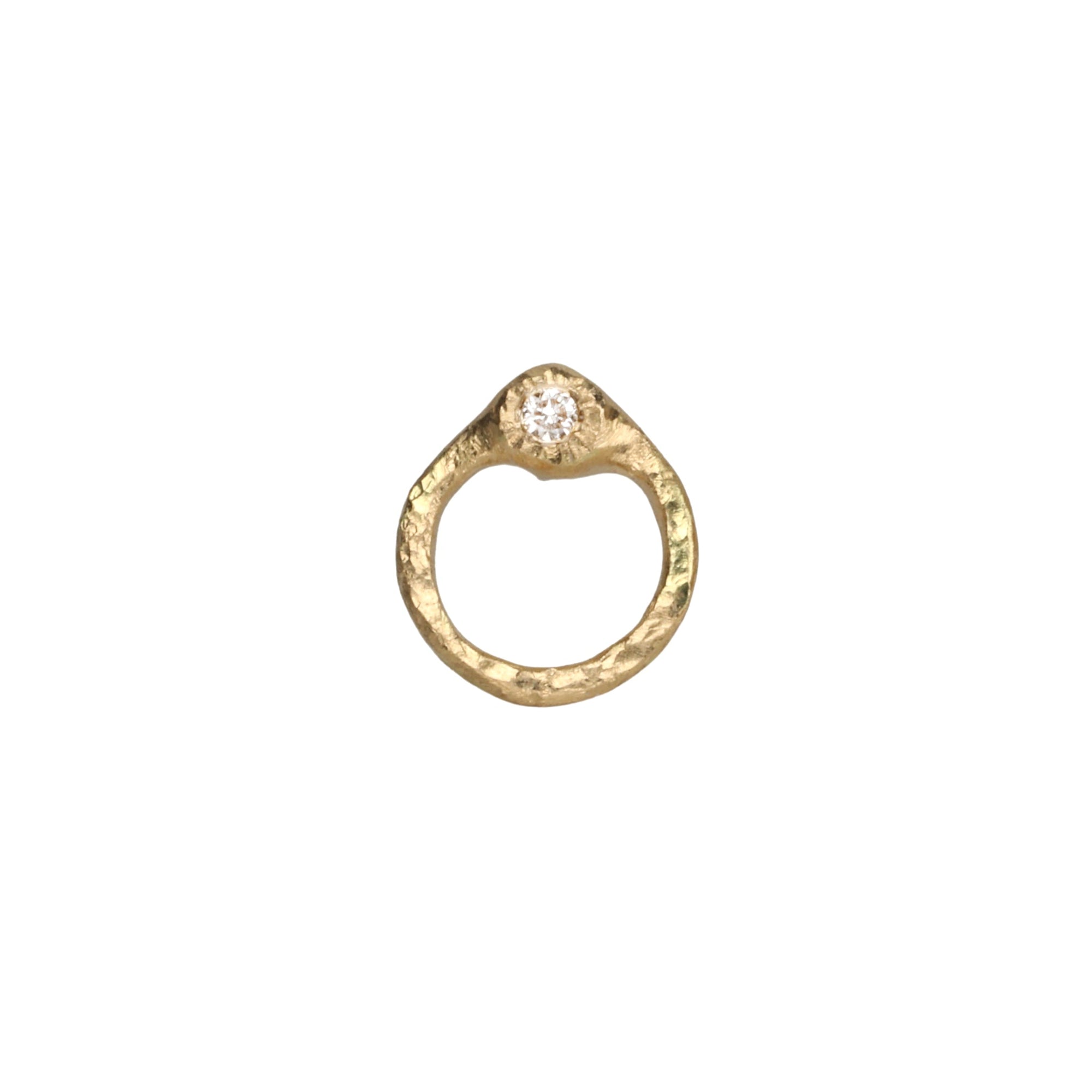 18K Gold Open Circle Post Earing with Single Diamond - Peridot Fine Jewelry - Yasuko Azuma