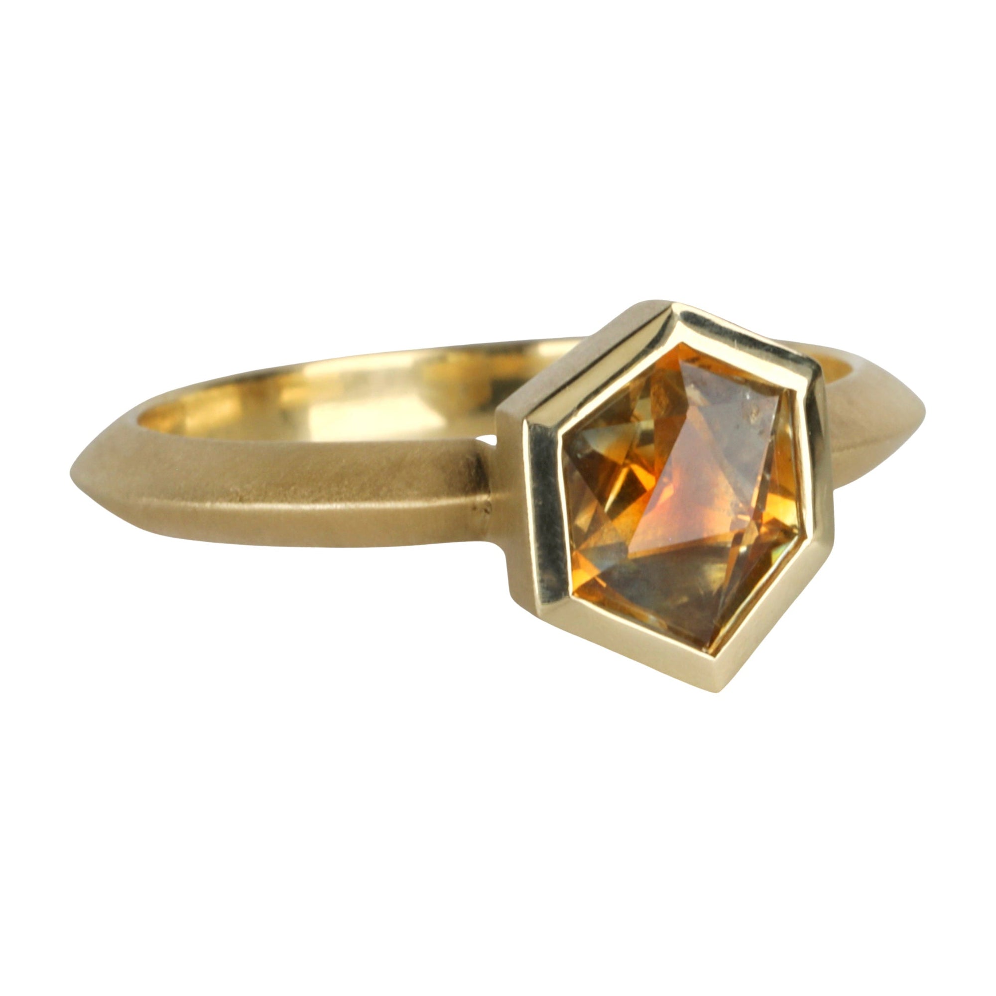 18K Gold &amp; Orange Sapphire &quot;Rock Ring&quot; on Knife Edge Band - Peridot Fine Jewelry - Ali Dumont