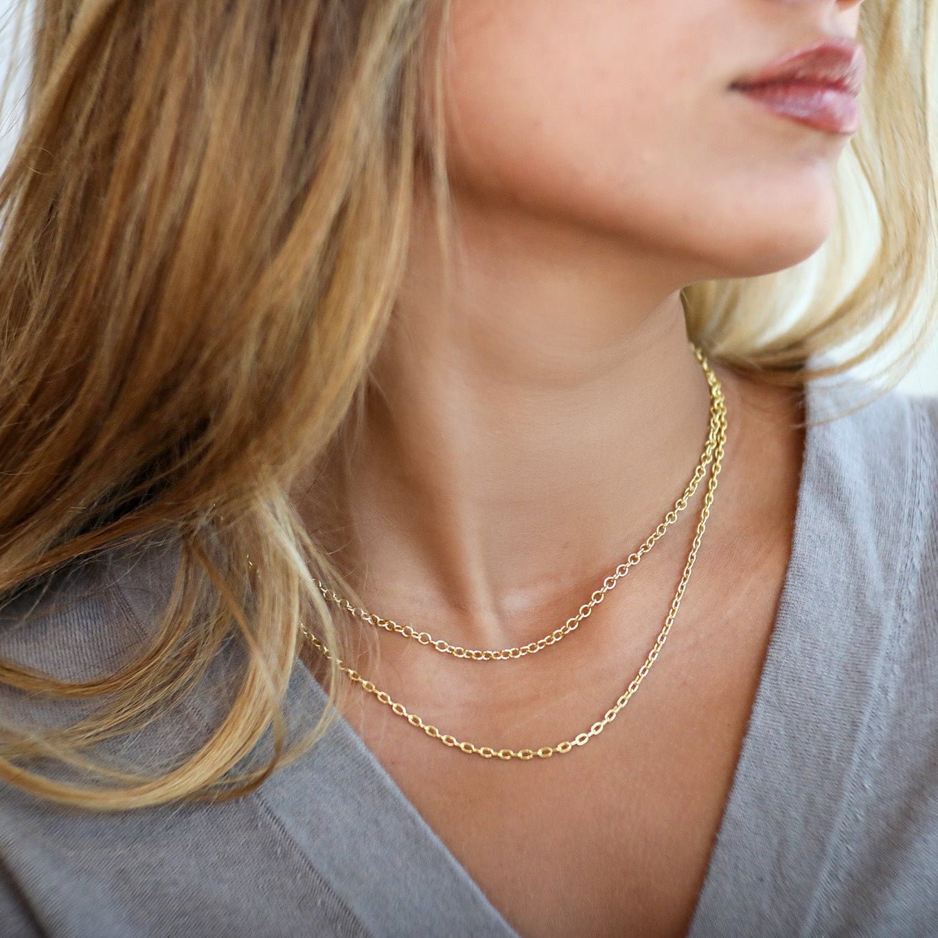 18K Gold Oval "Airy" Chain, 18" Length - Peridot Fine Jewelry - Caroline Ellen