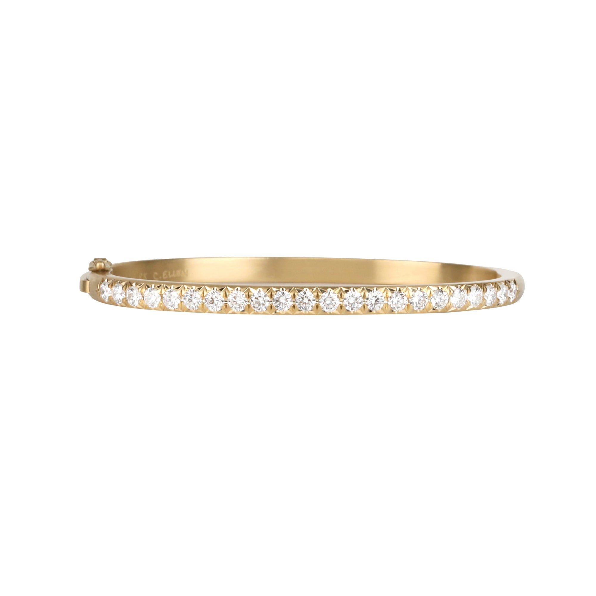 18K Gold Oval Hinged Bangle Bracelet with Single Row of Pave Diamonds - size MEDIUM - Peridot Fine Jewelry - Caroline Ellen