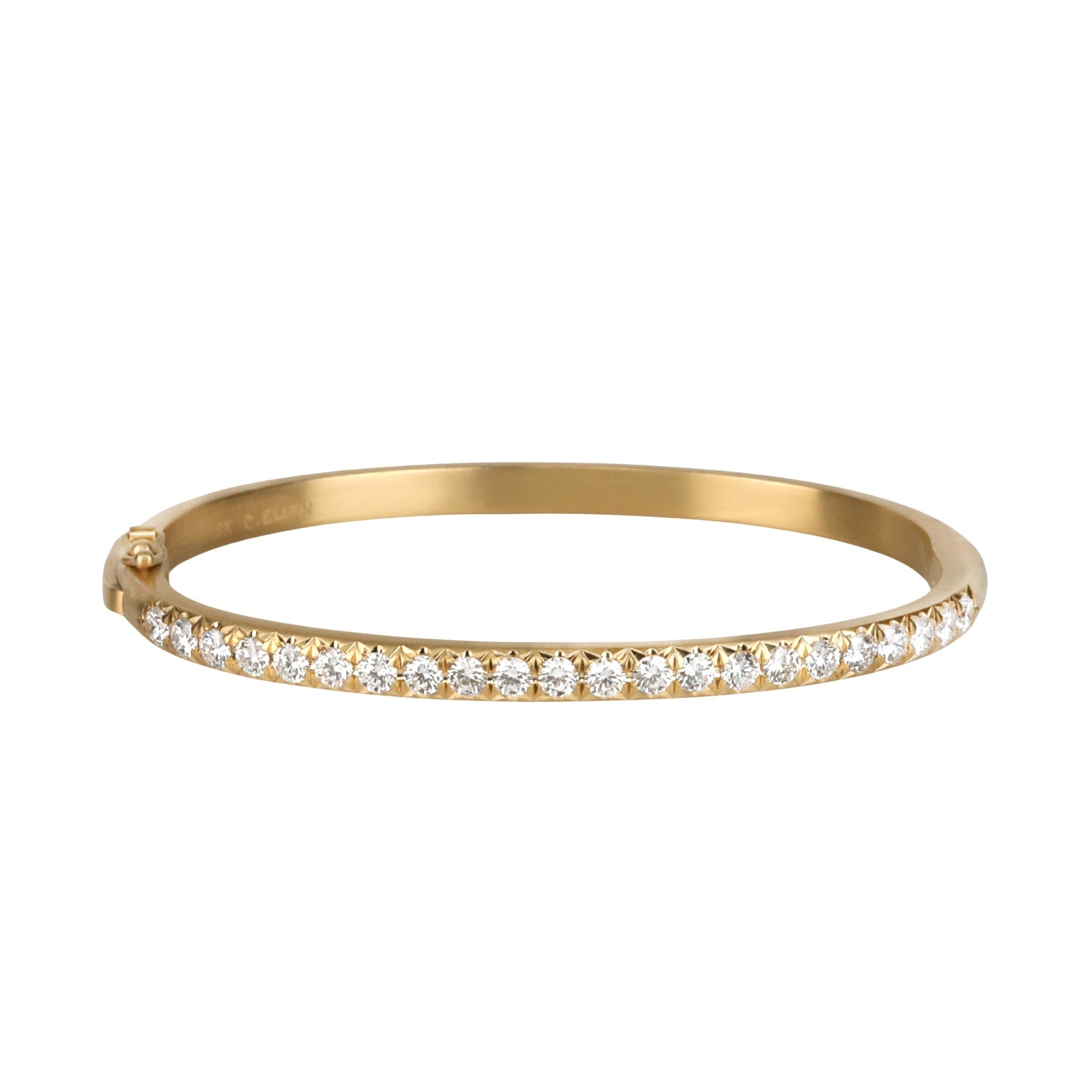 18K Gold Oval Hinged Bangle Bracelet with Single Row of Pave Diamonds - size MEDIUM - Peridot Fine Jewelry - Caroline Ellen