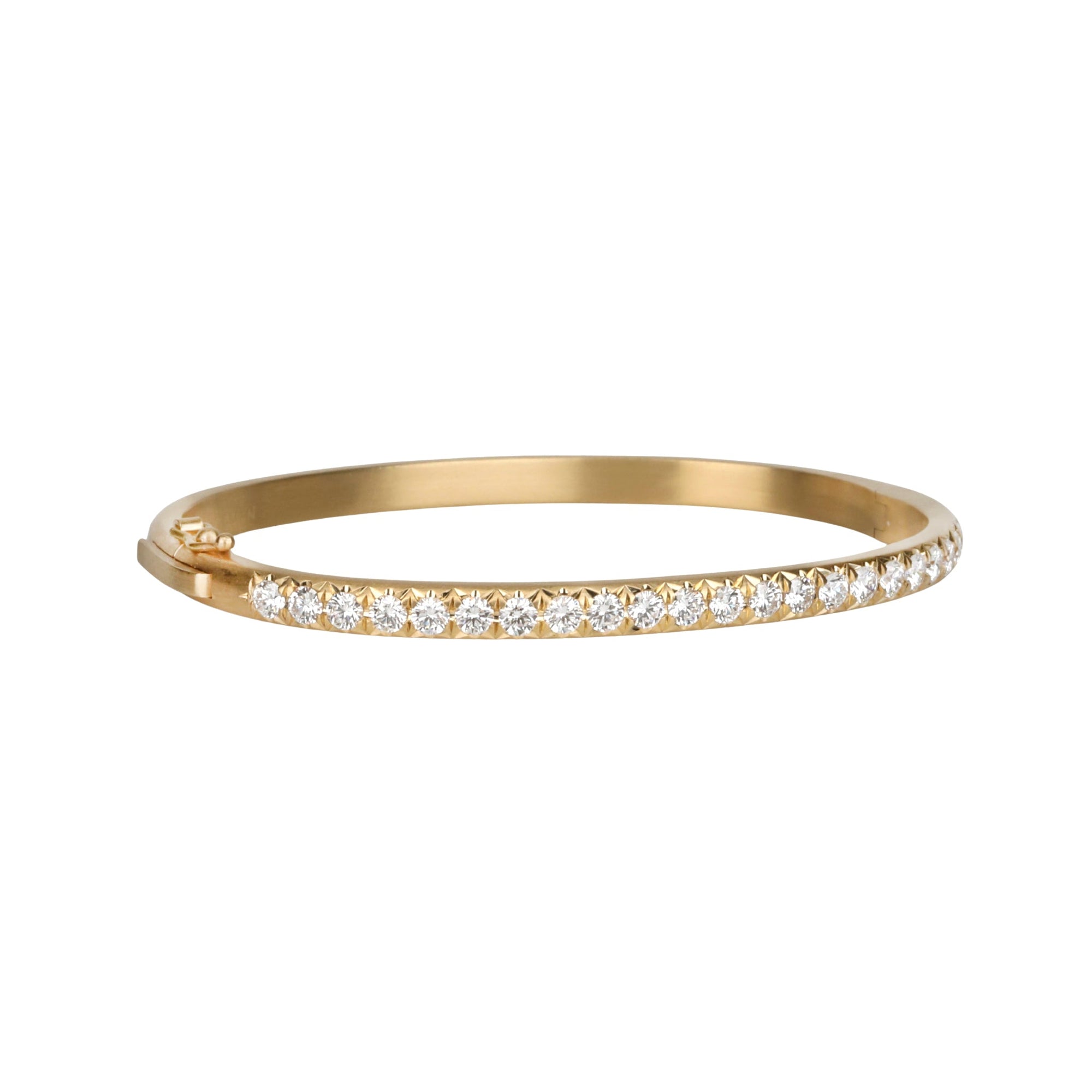 18K Gold Oval Hinged Bangle Bracelet with Single Row of Pave Diamonds - size MEDIUM - Peridot Fine Jewelry - Caroline Ellen