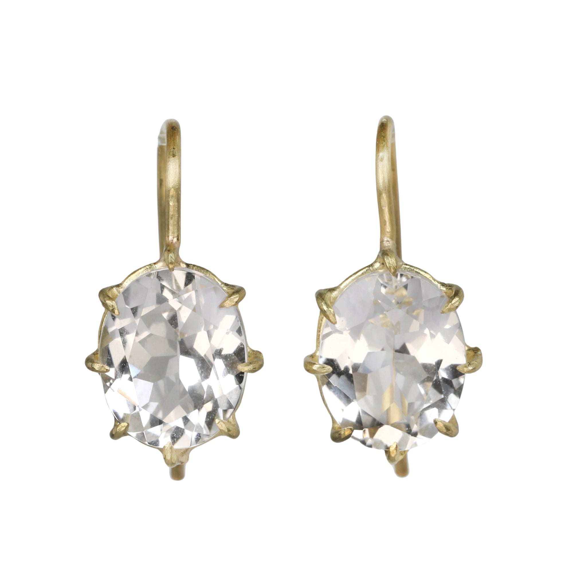 18K Gold Oval Prong-Set Fixed White Topaz Earrings - Peridot Fine Jewelry - Rosanne Pugliese