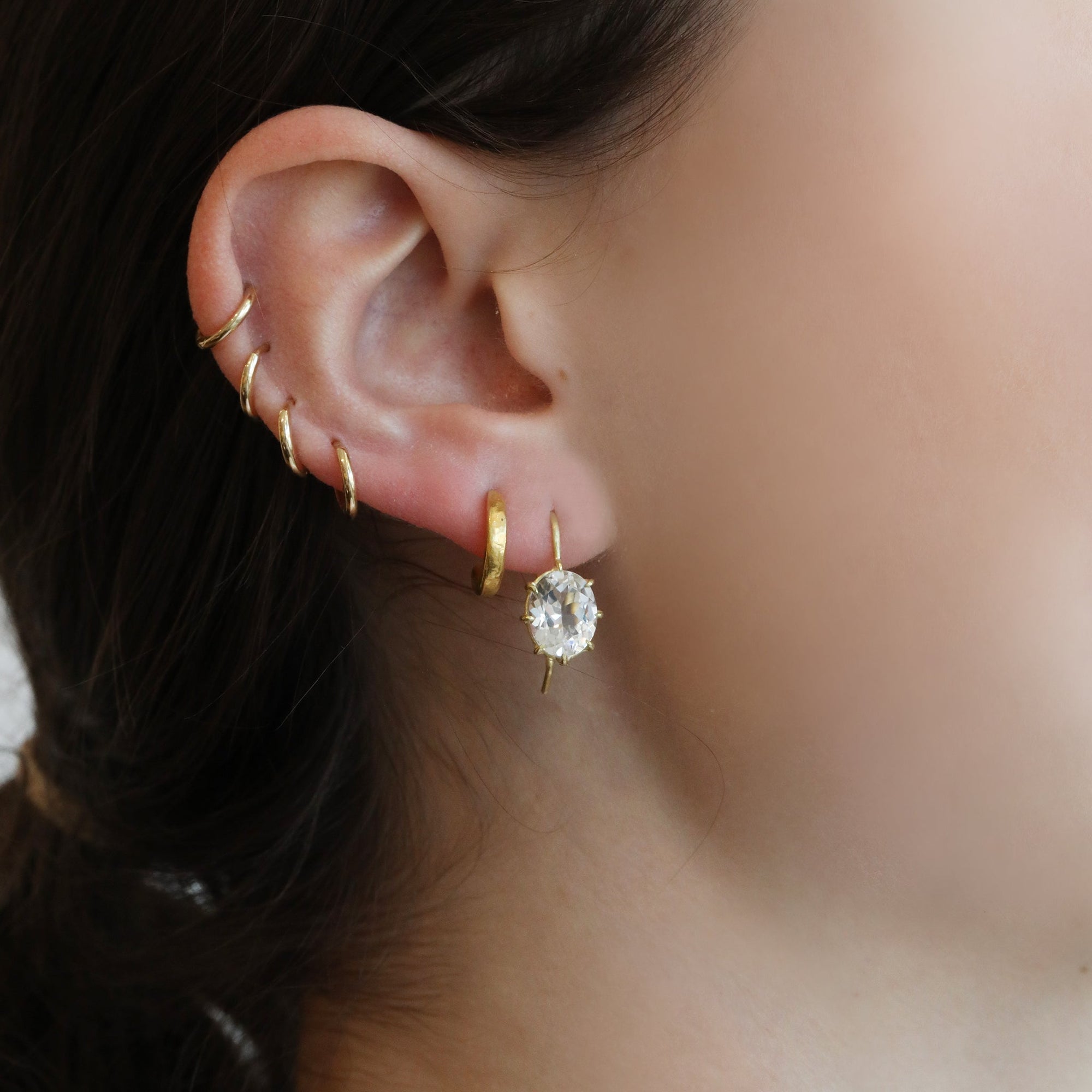 18K Gold Oval Prong-Set Fixed White Topaz Earrings - Peridot Fine Jewelry - Rosanne Pugliese