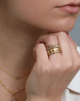 18K Gold & Pave Cognac Diamond Wide Band - Peridot Fine Jewelry - Caroline Ellen