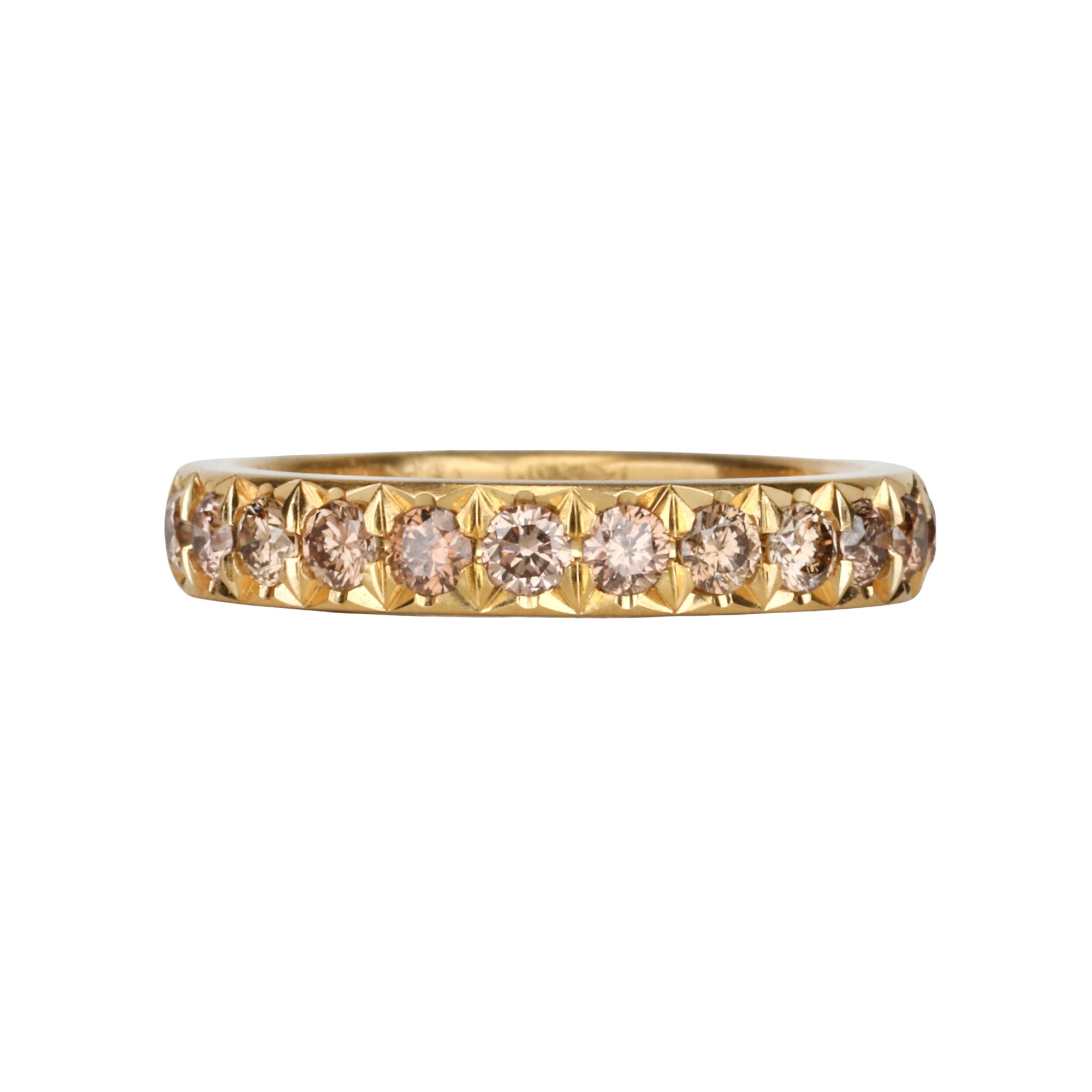 18K Gold &amp; Pave Cognac Diamond Wide Band - Peridot Fine Jewelry - Caroline Ellen