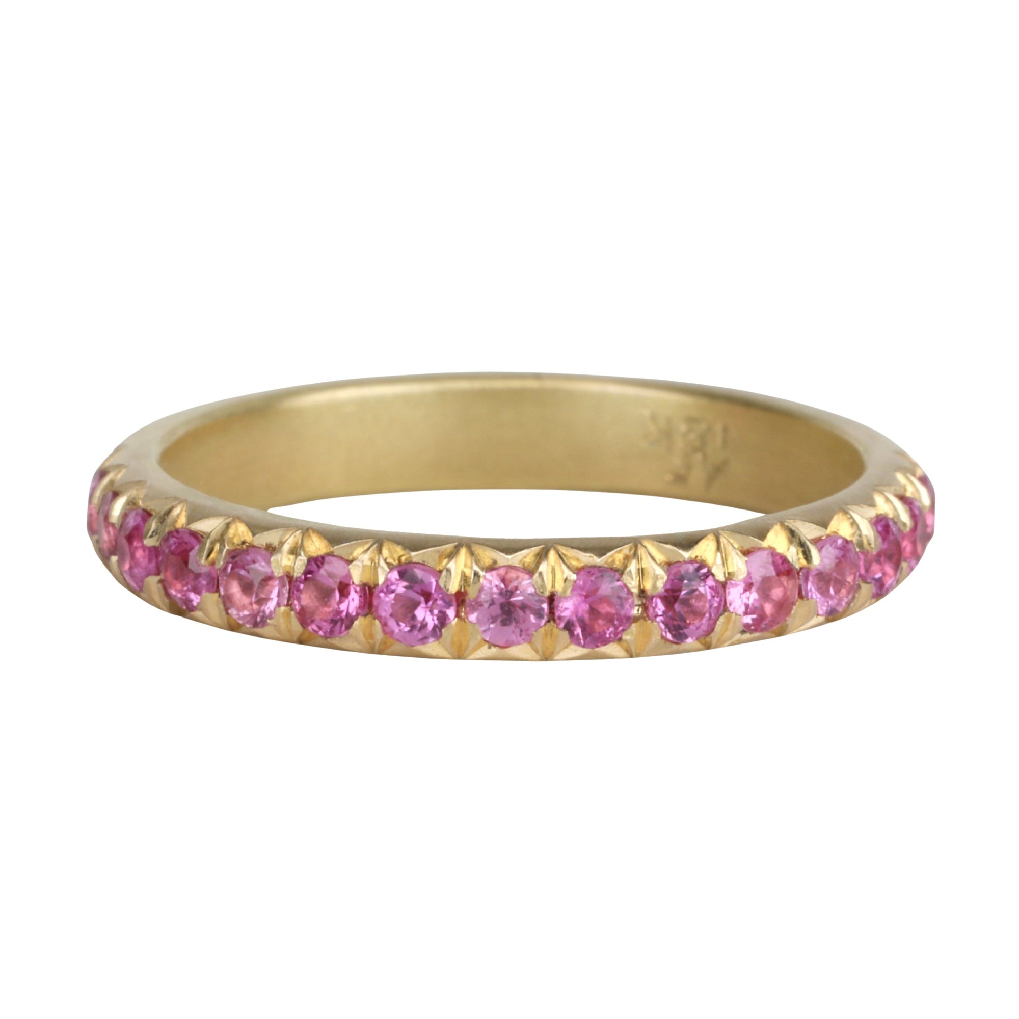 18K Gold & Pave Pink Sapphire Half - Eternity "Glitter" Band - Peridot Fine Jewelry - Annie Fensterstock