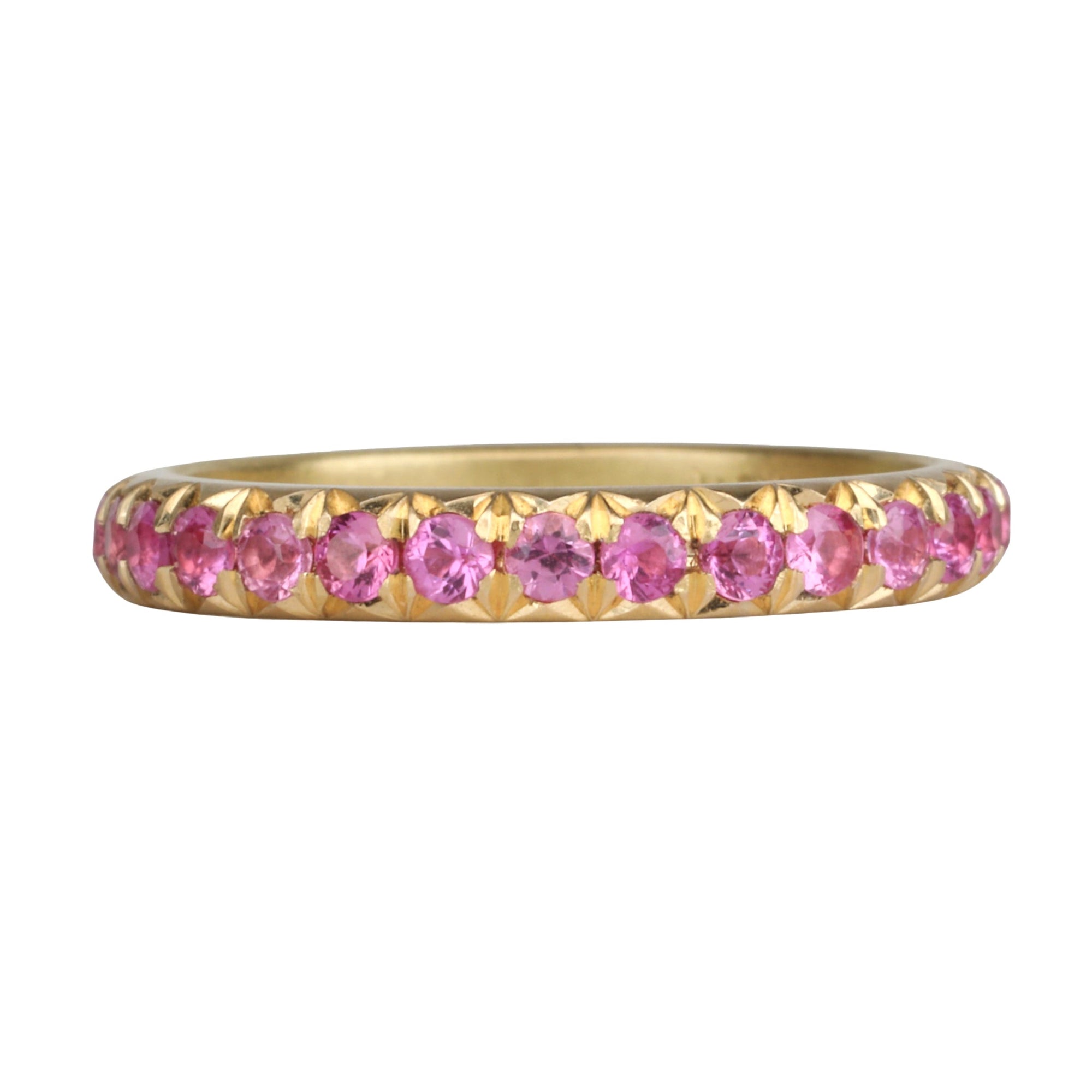 18K Gold & Pave Pink Sapphire Half - Eternity "Glitter" Band - Peridot Fine Jewelry - Annie Fensterstock