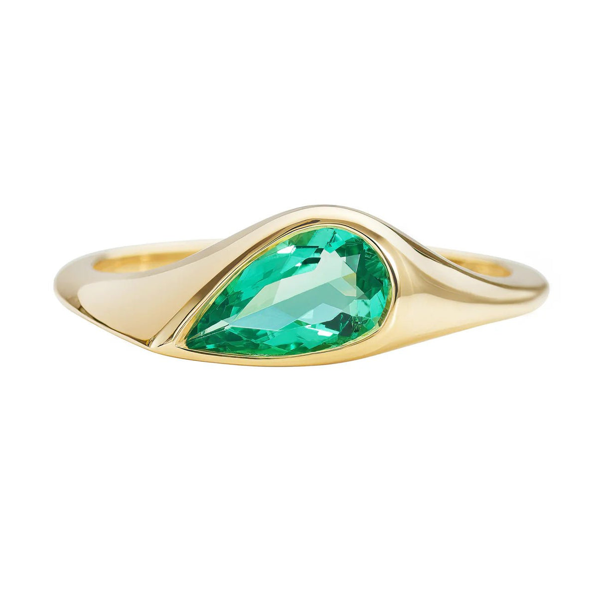 18K Gold Pear Shaped Emerald Solitaire Ring - Peridot Fine Jewelry - Artemer