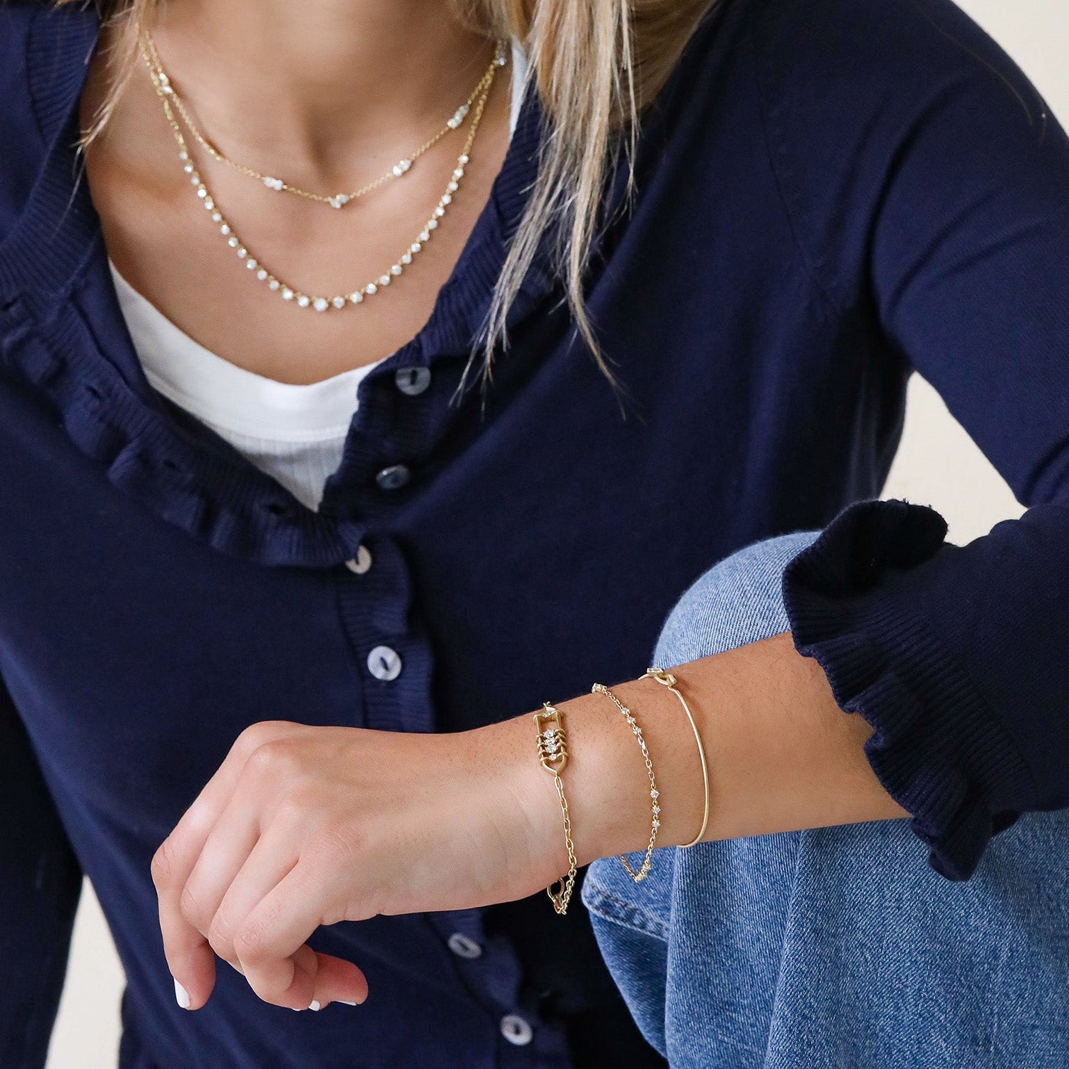 18K Gold "Penelope" Floating Diamond Bracelet - Peridot Fine Jewelry - Jade Trau