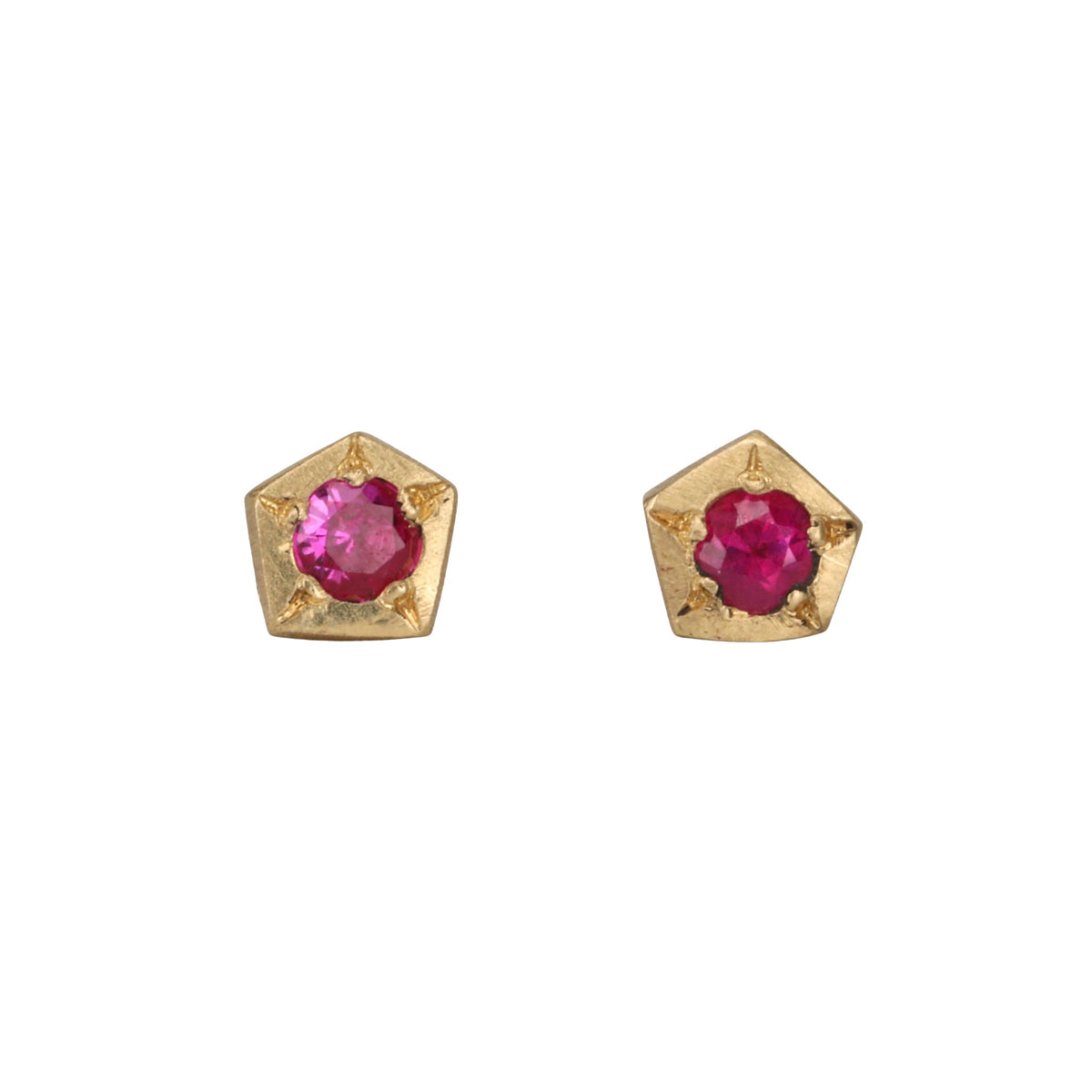 18K Gold Pentagon Ruby Stud Earrings - Peridot Fine Jewelry - Annie Fensterstock