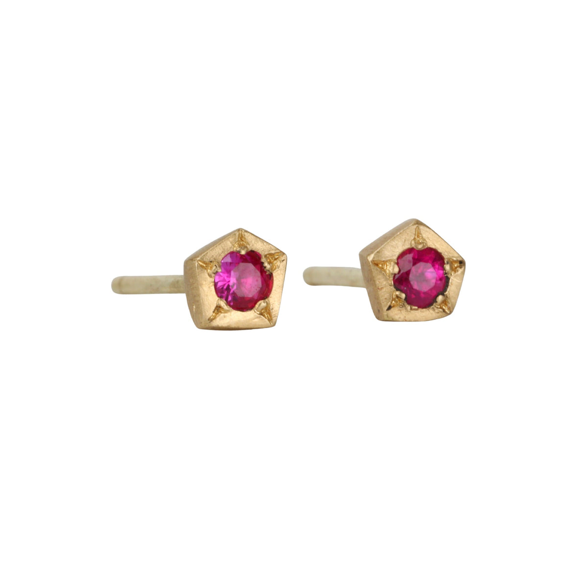18K Gold Pentagon Ruby Stud Earrings - Peridot Fine Jewelry - Annie Fensterstock