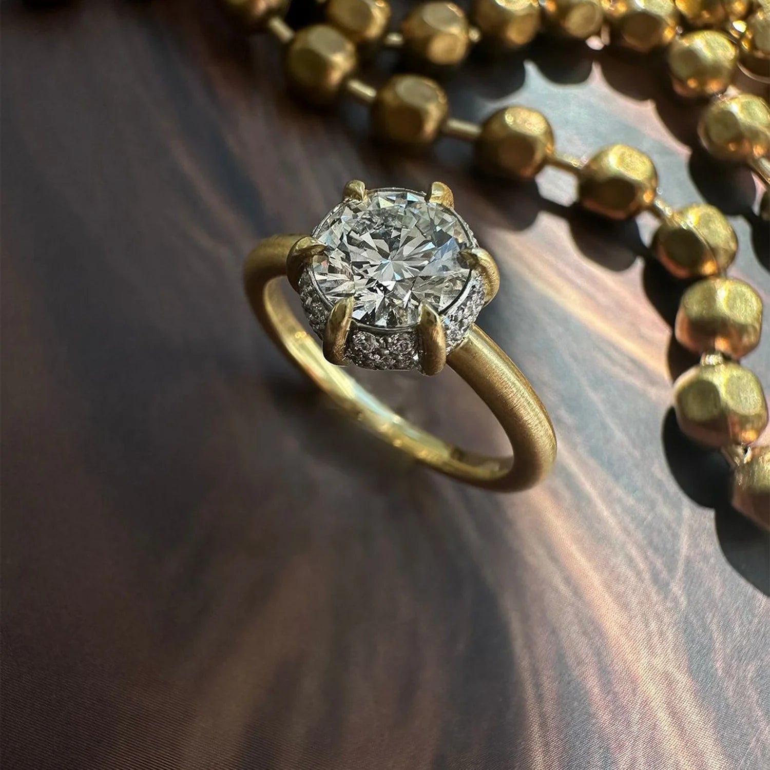 18K Gold & Platinum Scarlett Round Solitaire Ring Mount - Peridot Fine Jewelry - Jade Trau