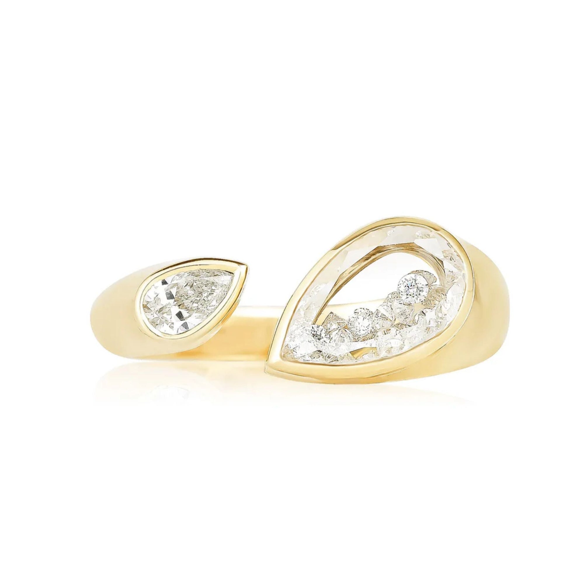 18K Gold "Plural" Open Ring with Pear - Shaped Diamond &amp; Diamond "Shake" - Peridot Fine Jewelry - Moritz Glik