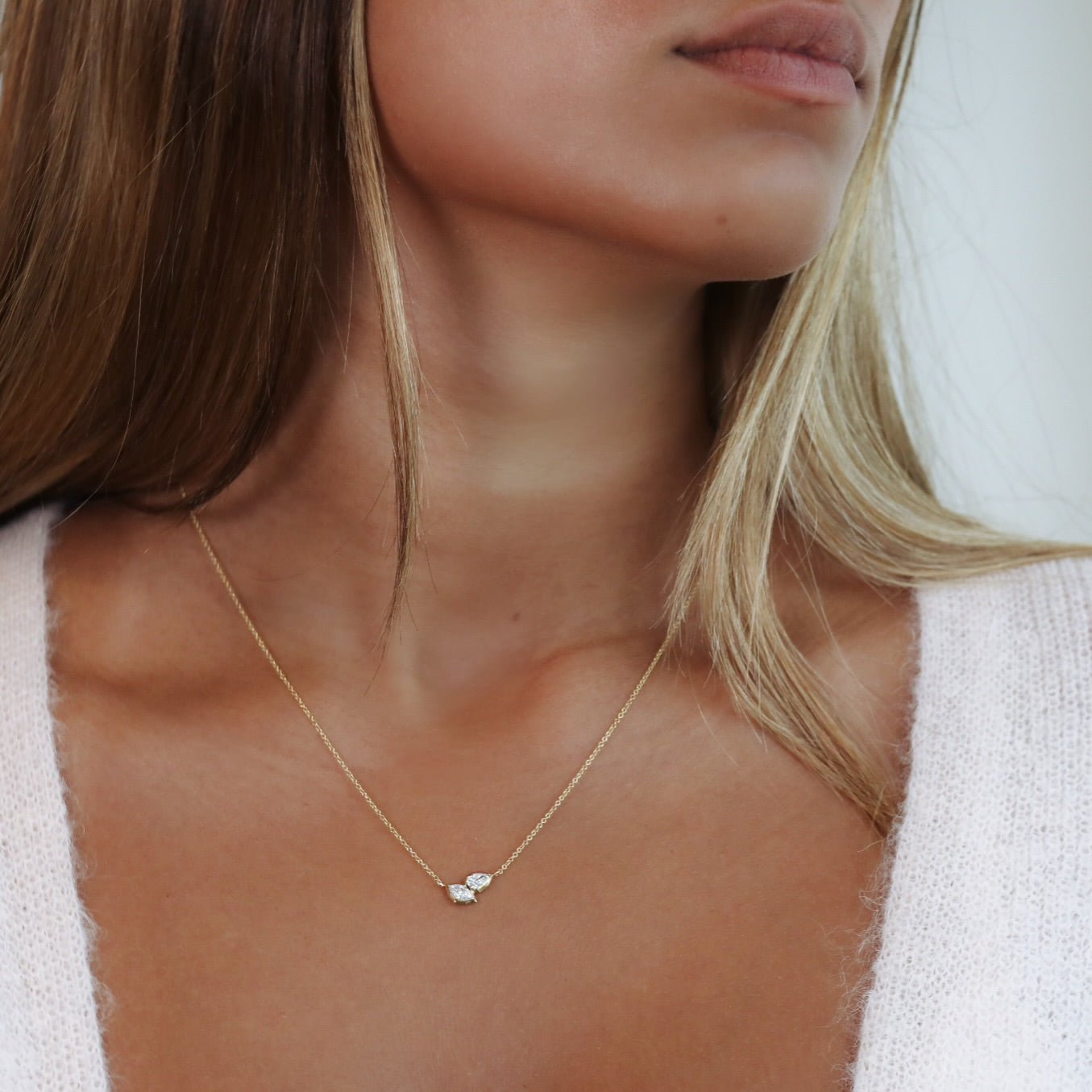 18K Gold "Poppy" Two - Stone Diamond Necklace - Peridot Fine Jewelry - Jade Trau