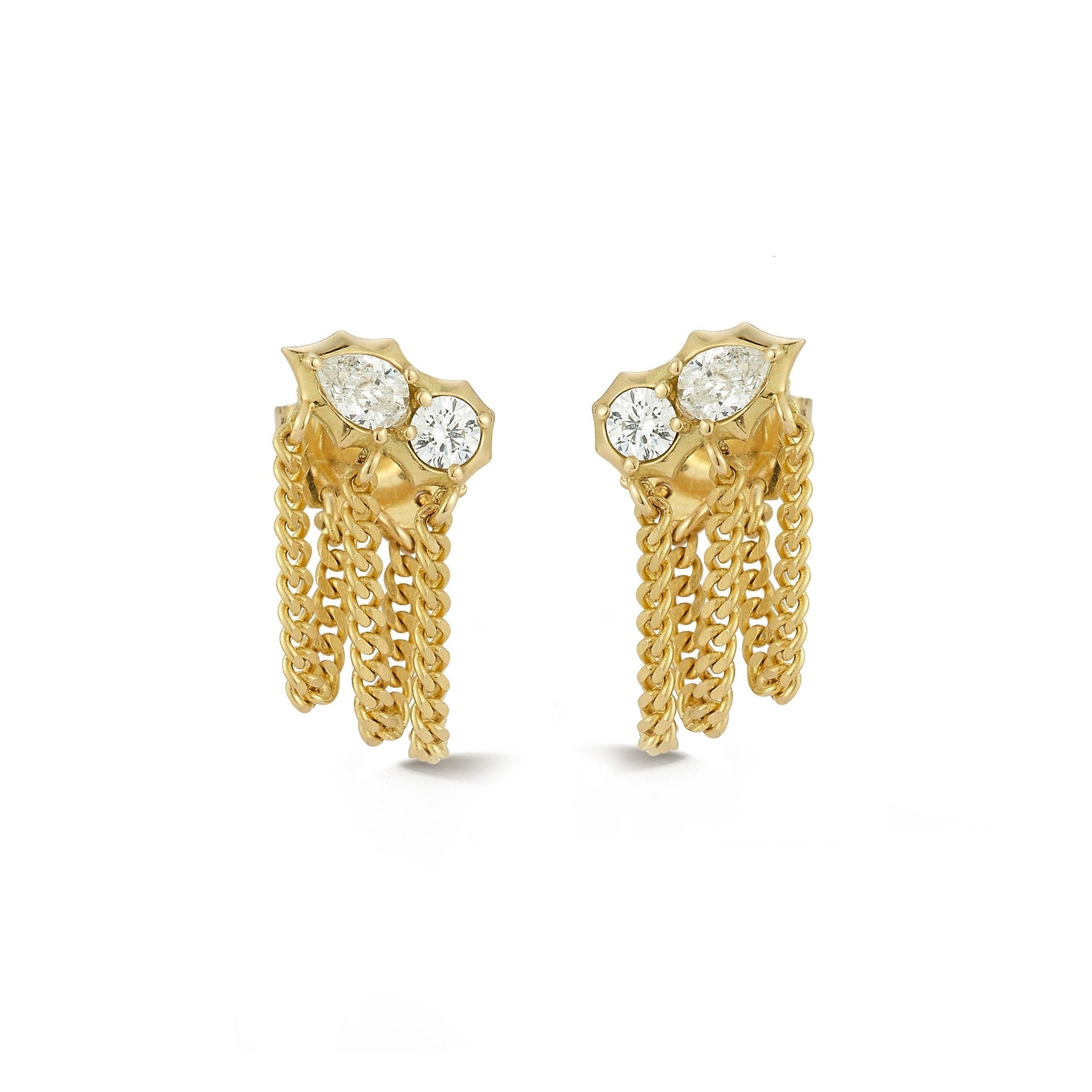 18K Gold &quot;Posey&quot; Diamond Chain Loop Post Earrings - Peridot Fine Jewelry - Jade Trau