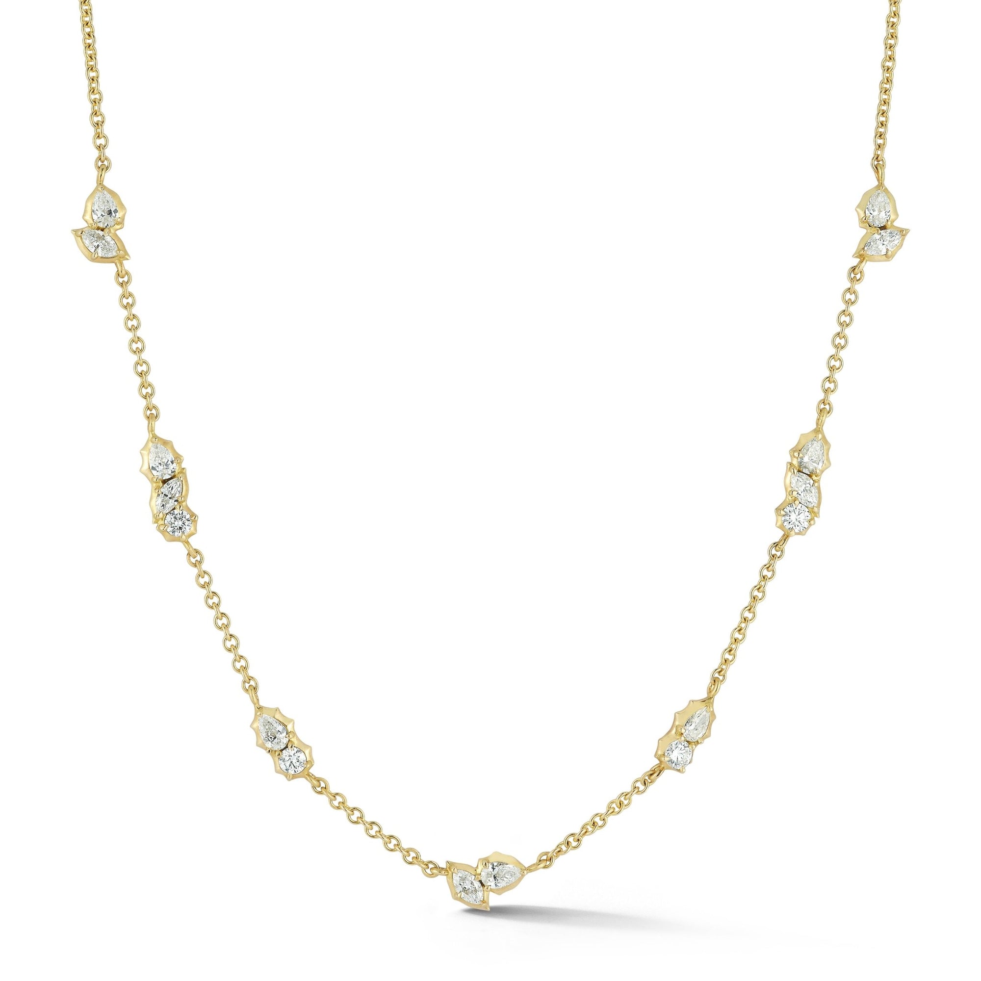 18K Gold "Posey" Seven Diamond Cluster Station Necklace - Peridot Fine Jewelry - Jade Trau