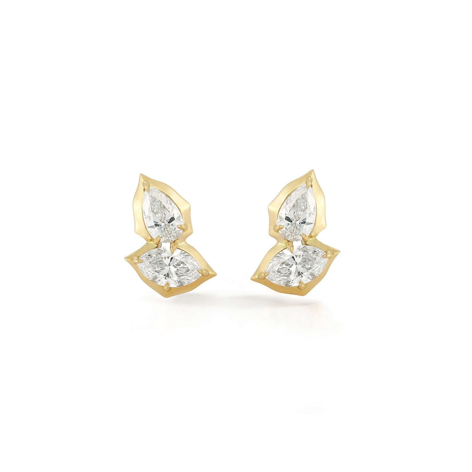 18K Gold &quot;Posey&quot; Two - Stone Diamond Stud Earrings - Peridot Fine Jewelry - Jade Trau