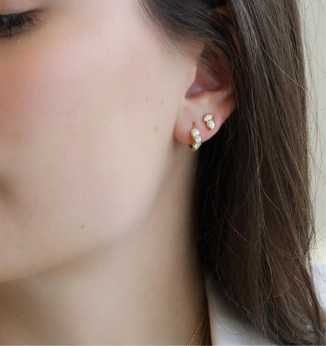 18K Gold &quot;Posey&quot; Two - Stone Diamond Stud Earrings - Peridot Fine Jewelry - Jade Trau