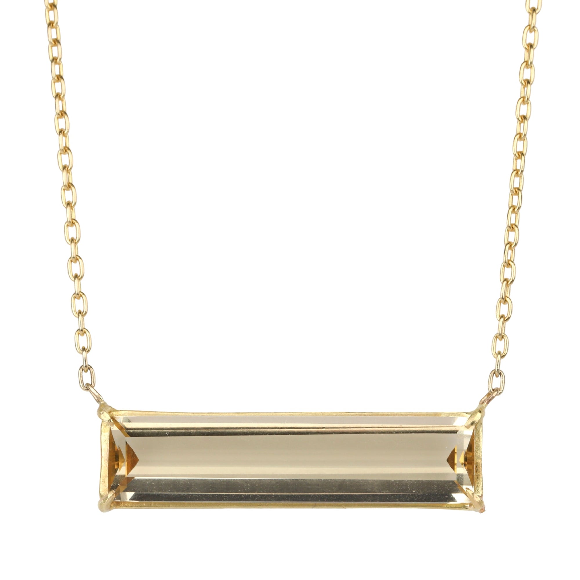 18K Gold Prong-Set Citrine Bar Necklace - Peridot Fine Jewelry - Rosanne Pugliese