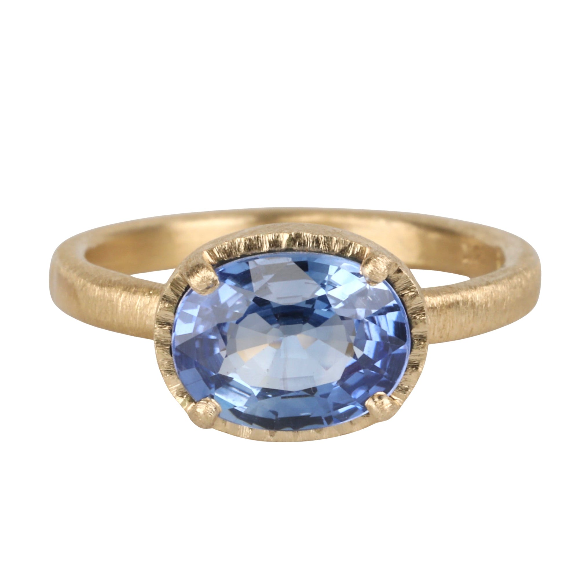 18K Gold Prong - Set East - West Oval Blue Sapphire Ring - Peridot Fine Jewelry - Yasuko Azuma