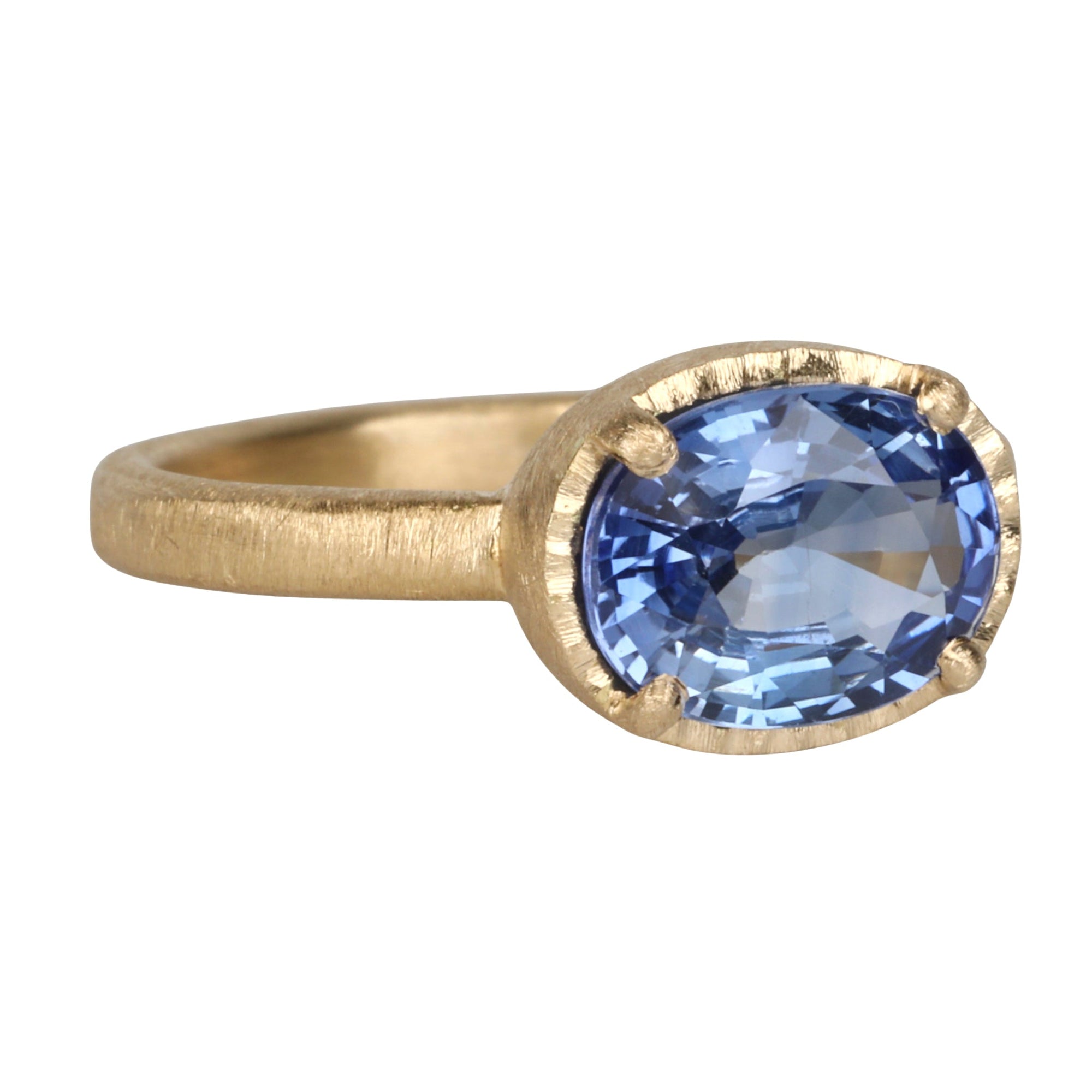 18K Gold Prong - Set East - West Oval Blue Sapphire Ring - Peridot Fine Jewelry - Yasuko Azuma