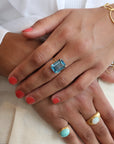 18K Gold Prong-Set Emerald-Cut London Blue Topaz Ring - Peridot Fine Jewelry - Rosanne Pugliese