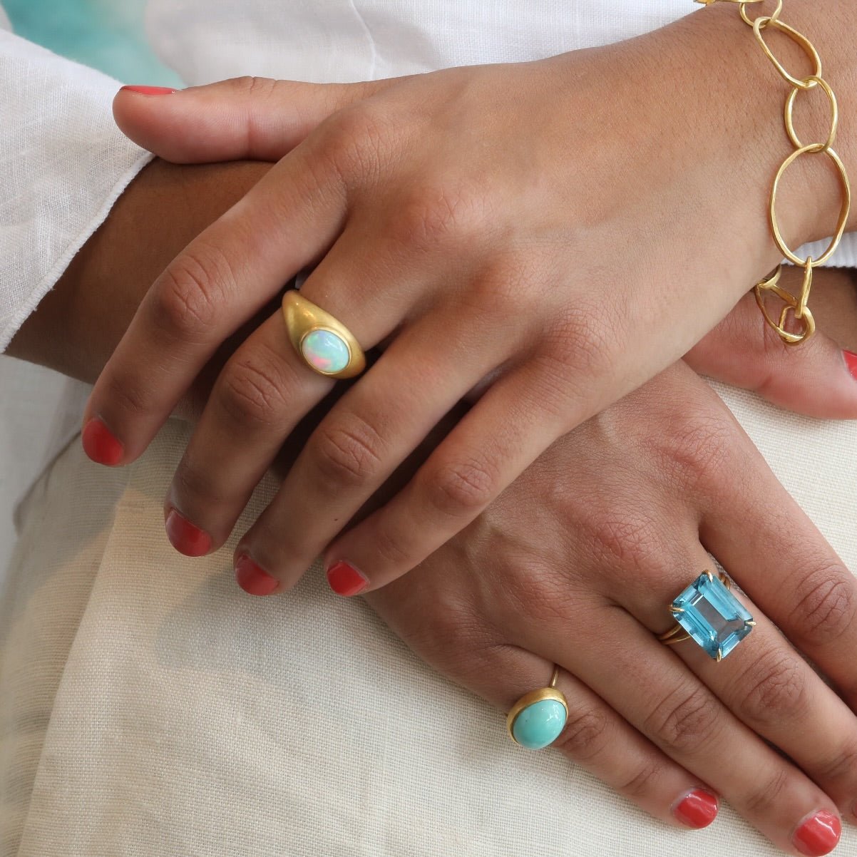 18K Gold Prong-Set Emerald-Cut London Blue Topaz Ring - Peridot Fine Jewelry - Rosanne Pugliese