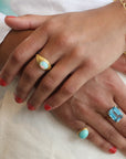 18K Gold Prong-Set Emerald-Cut London Blue Topaz Ring - Peridot Fine Jewelry - Rosanne Pugliese
