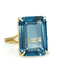 18K Gold Prong - Set Emerald - Cut London Blue Topaz Ring - Peridot Fine Jewelry - Rosanne Pugliese