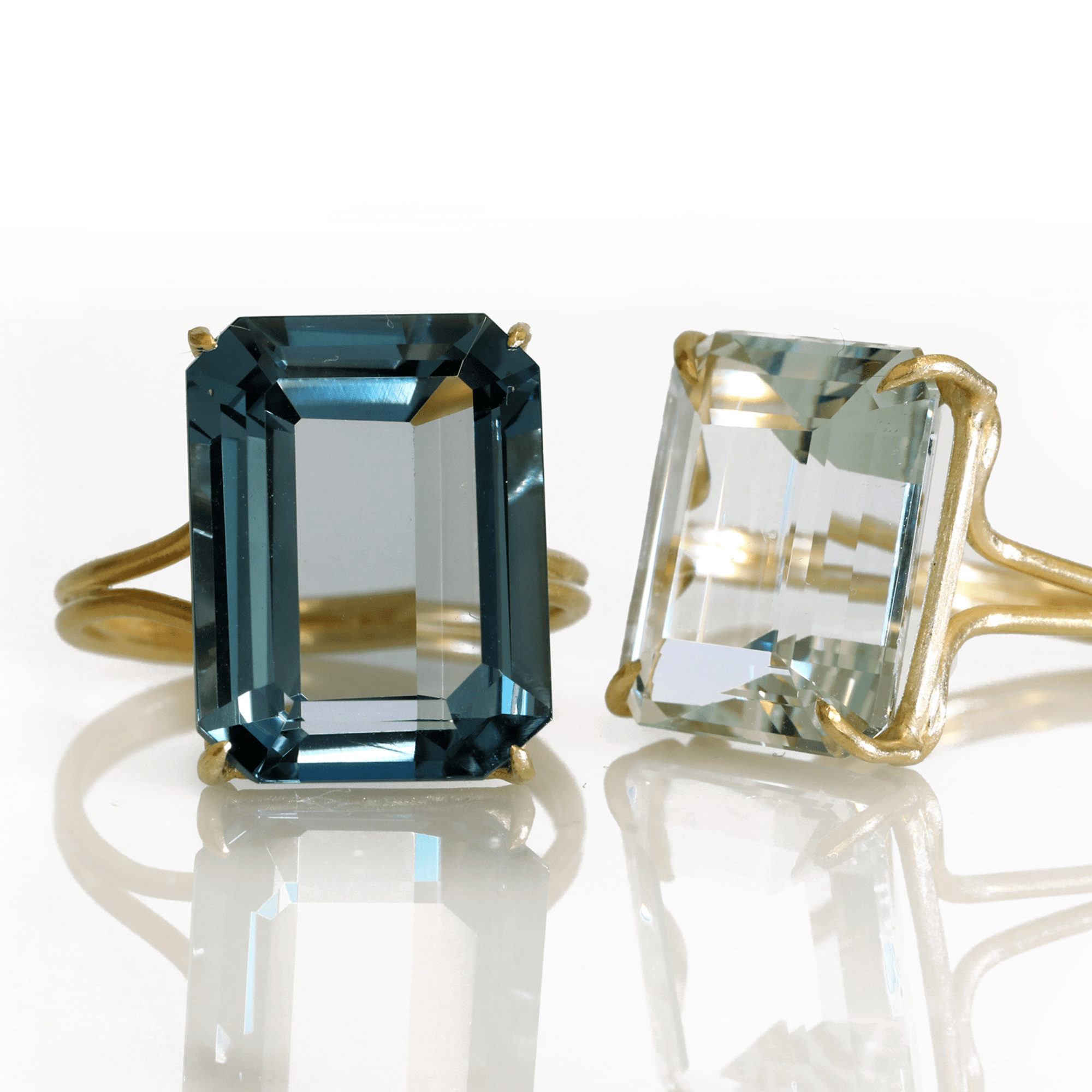 18K Gold Prong - Set Emerald - Cut London Blue Topaz Ring - Peridot Fine Jewelry - Rosanne Pugliese
