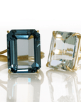 18K Gold Prong - Set Emerald - Cut London Blue Topaz Ring - Peridot Fine Jewelry - Rosanne Pugliese