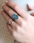 18K Gold Prong-Set Emerald-Cut London Blue Topaz Ring - Peridot Fine Jewelry - Rosanne Pugliese