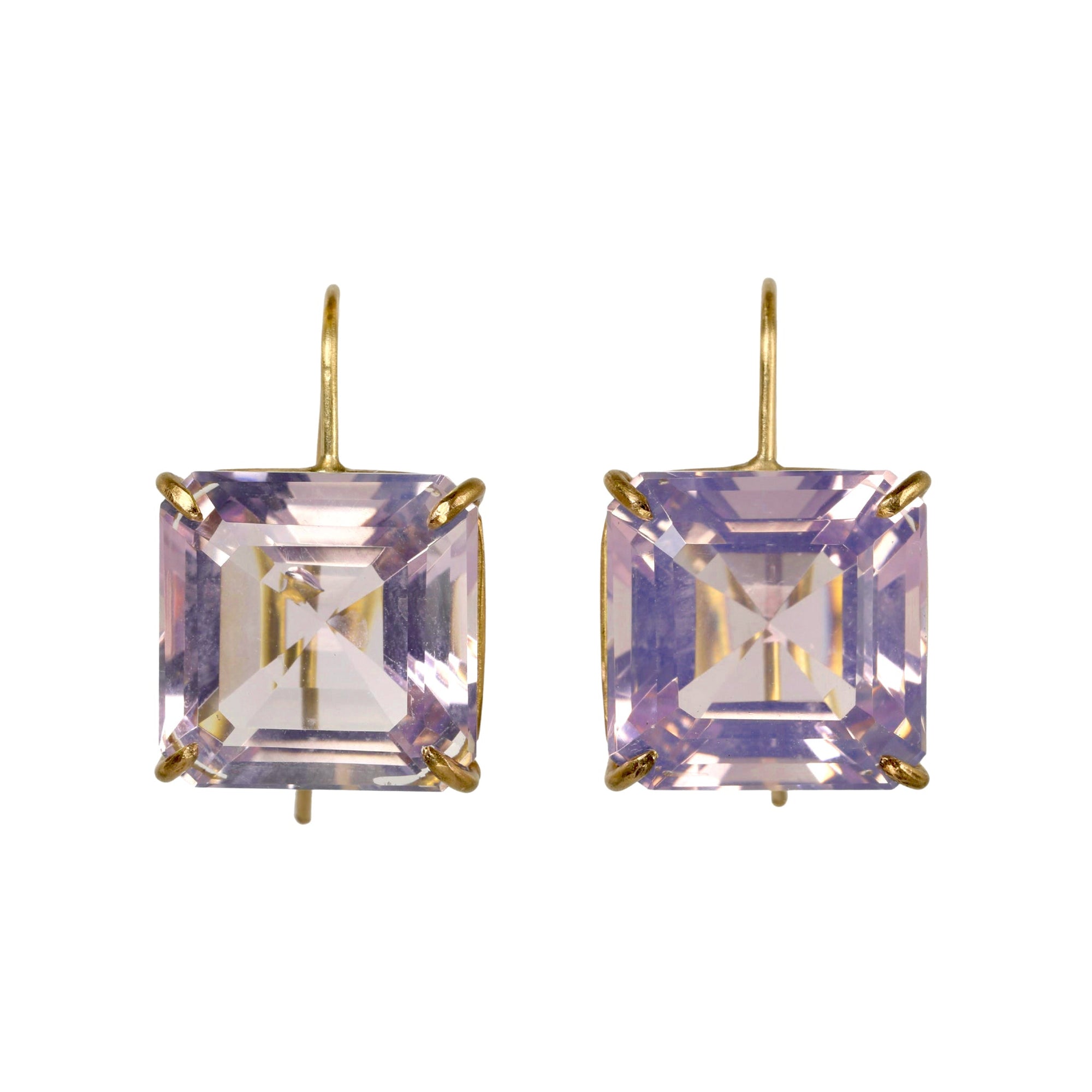 18K Gold Prong - Set Lavender Amethyst Cube Earrings - Peridot Fine Jewelry - Rosanne Pugliese