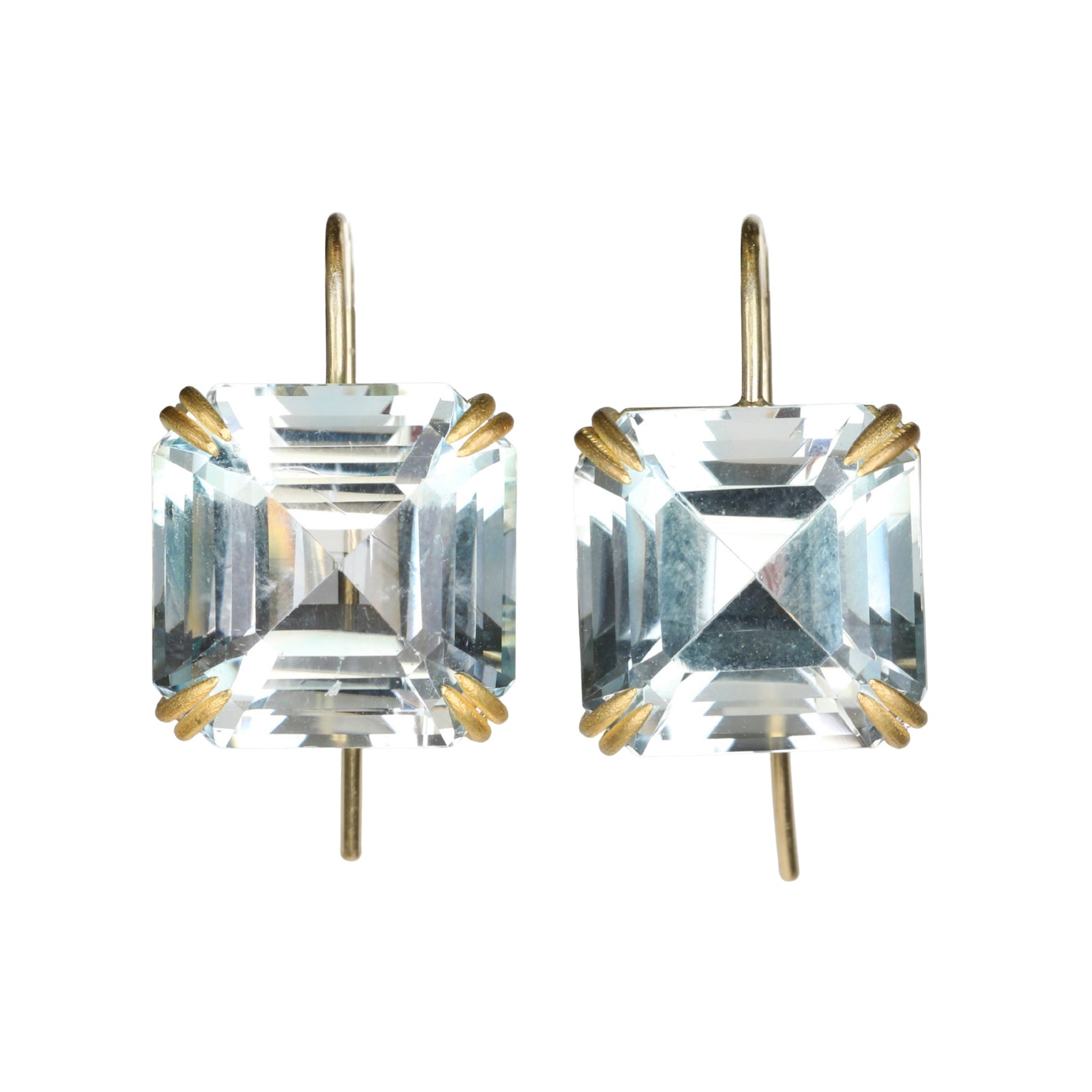 18K Gold Prong - Set Natural Blue Topaz Cube Earrings - Peridot Fine Jewelry - Rosanne Pugliese