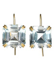 18K Gold Prong - Set Natural Blue Topaz Cube Earrings - Peridot Fine Jewelry - Rosanne Pugliese