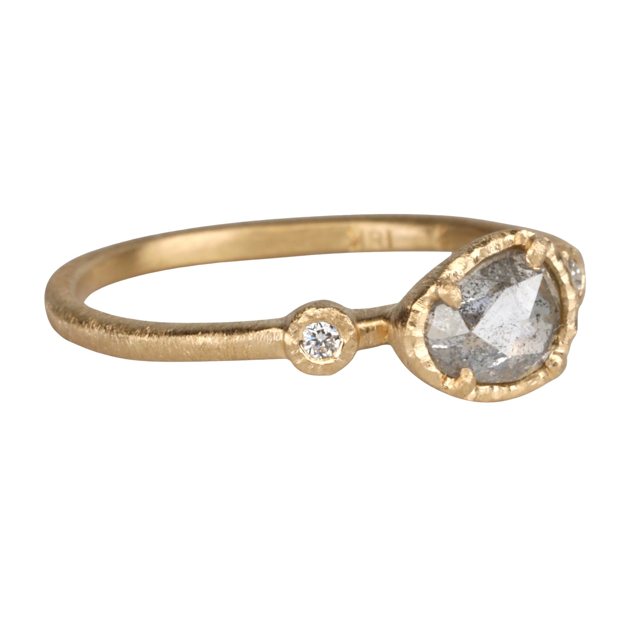 18K Gold Prong - Set Pear - Shaped Grey Diamond Ring with Diamond Shoulder Details - Peridot Fine Jewelry - Yasuko Azuma