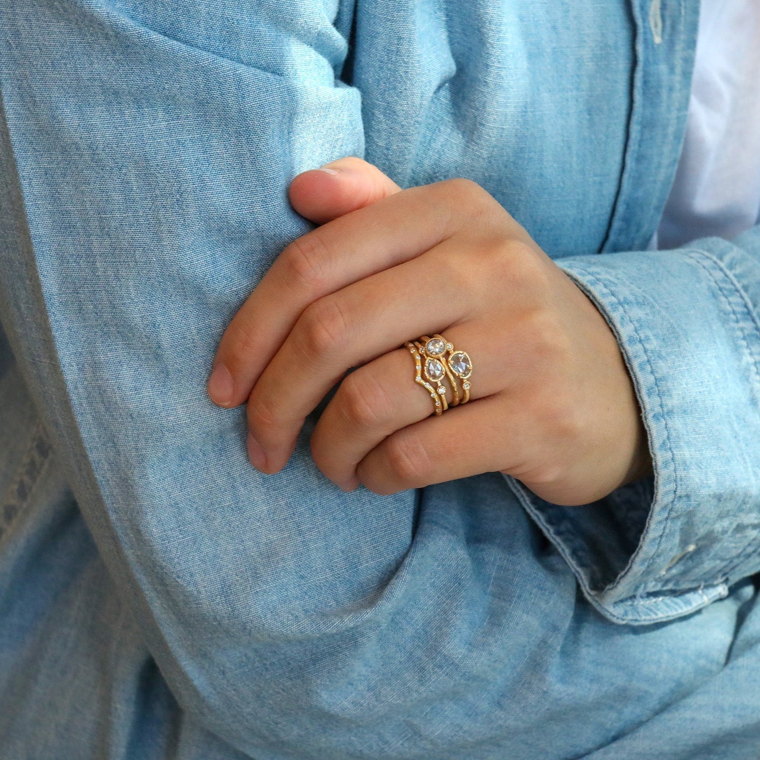 18K Gold Prong - Set Pear - Shaped Grey Diamond Ring with Diamond Shoulder Details - Peridot Fine Jewelry - Yasuko Azuma