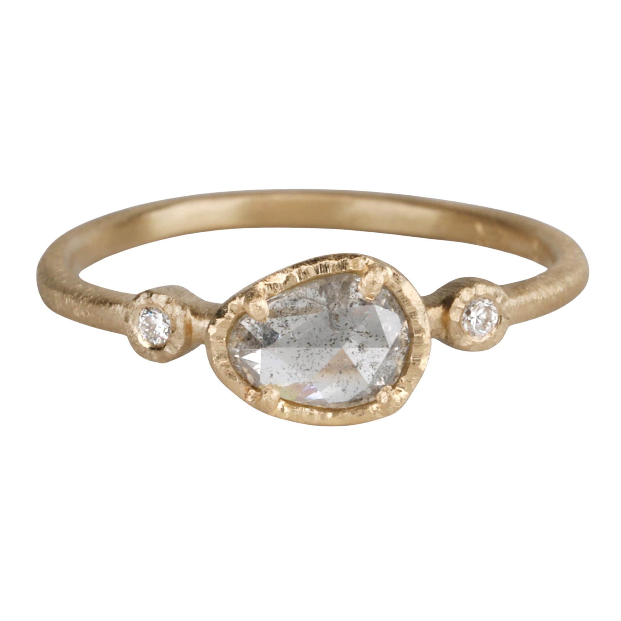 18K Gold Prong - Set Pear - Shaped Grey Diamond Ring with Diamond Shoulder Details - Peridot Fine Jewelry - Yasuko Azuma