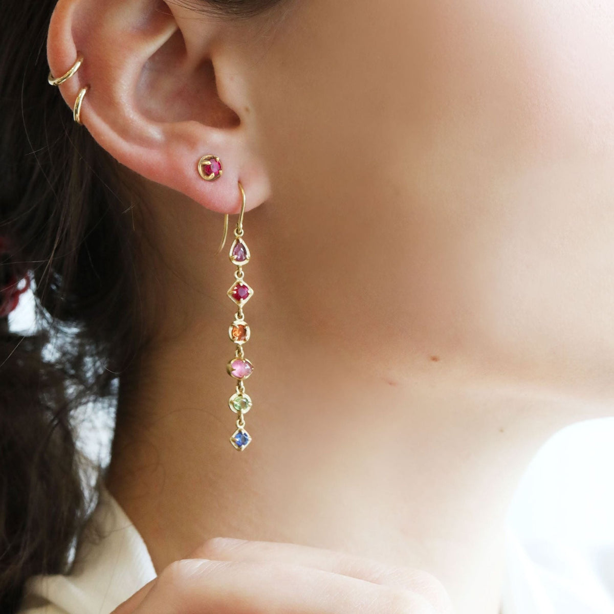 18K Gold Prong - Set Ruby Stud Earring - Peridot Fine Jewelry - Annie Fensterstock