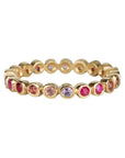 18K Gold "Raindrop" Eternity Band with Bezel - Set Multicolor Sapphires - Peridot Fine Jewelry - Annie Fensterstock