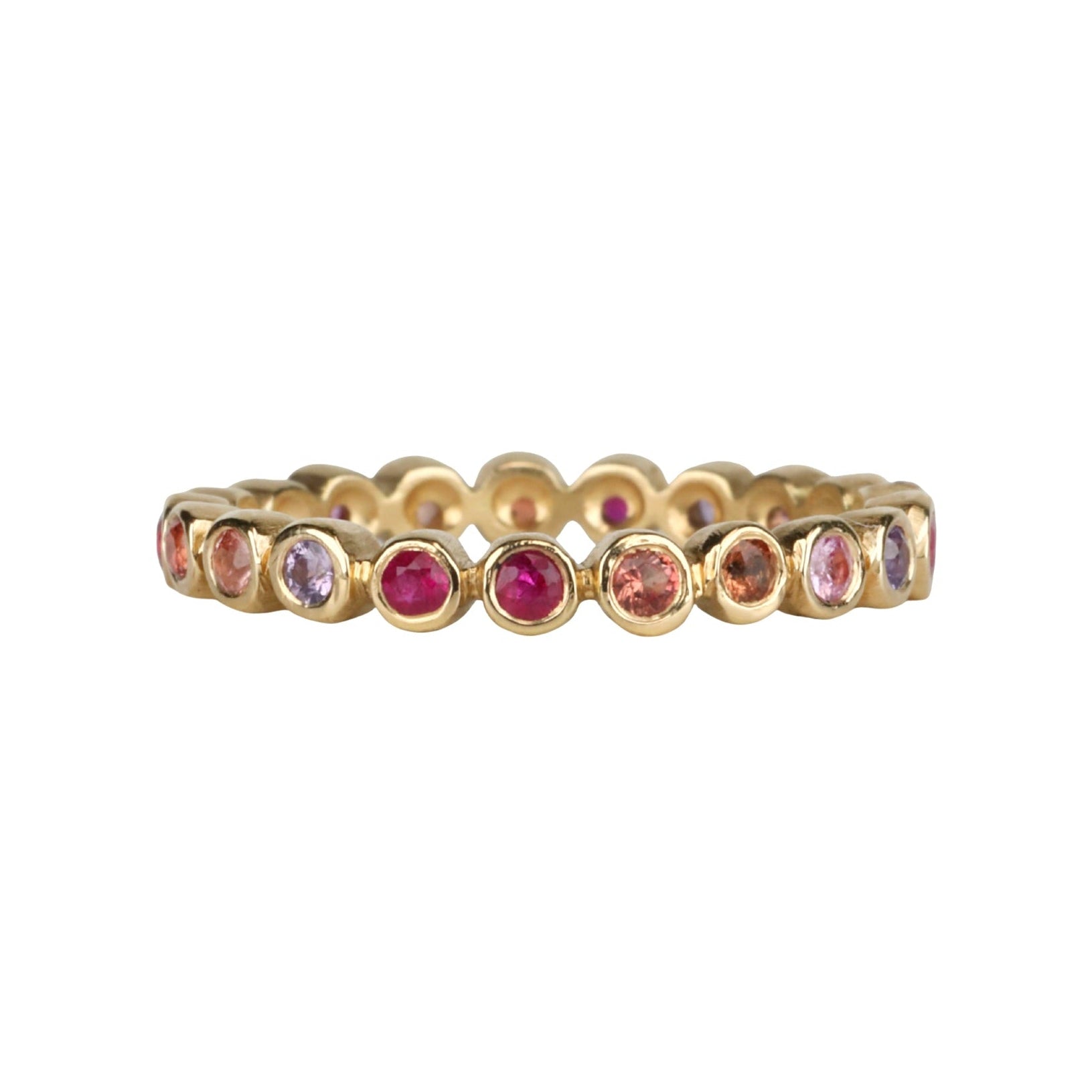 18K Gold "Raindrop" Eternity Band with Bezel - Set Multicolor Sapphires - Peridot Fine Jewelry - Annie Fensterstock