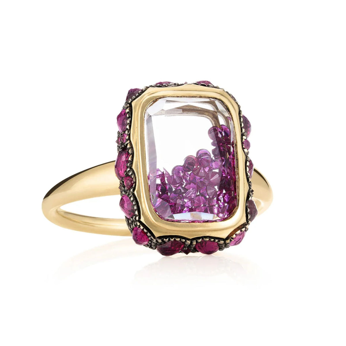 18K Gold &amp; Ruby "Petite Antique" Shake Ring - Peridot Fine Jewelry - Moritz Glik