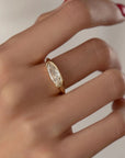 18K Gold Solitaire Diamond Ring in Elongated Moval - Peridot Fine Jewelry - Artemer