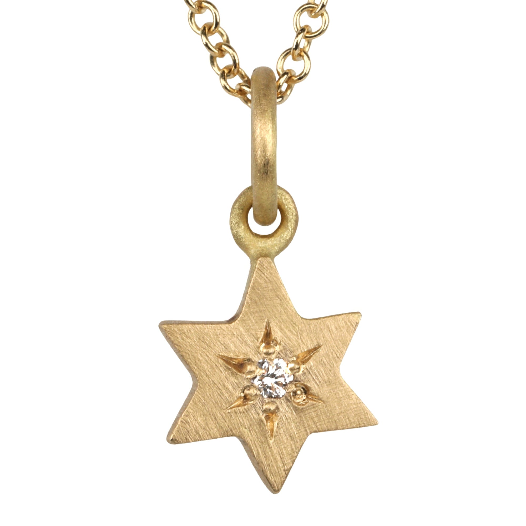 18K Gold &quot;Star of David&quot; Pendant with Diamond - Peridot Fine Jewelry - Annie Fensterstock