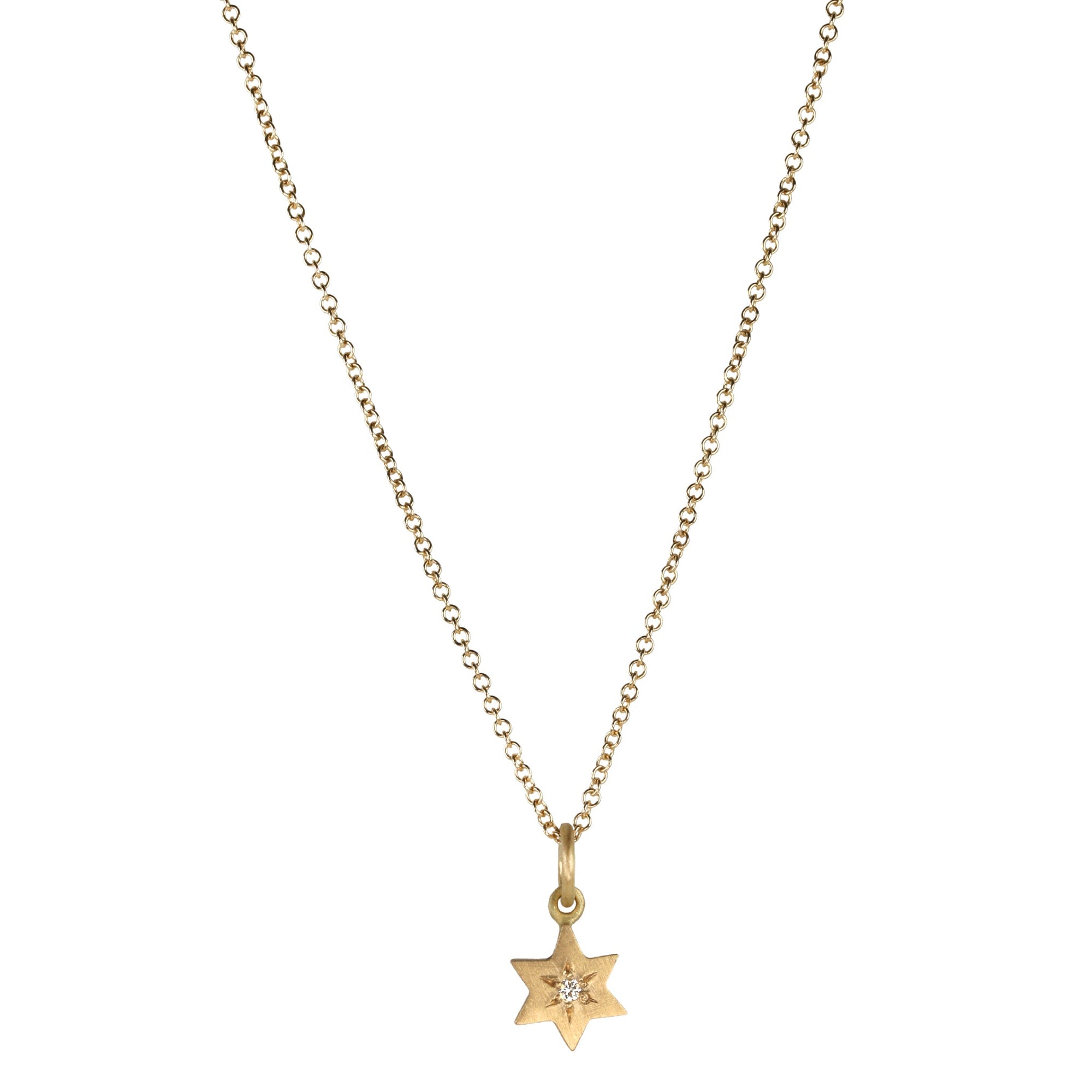 18K Gold &quot;Star of David&quot; Pendant with Diamond - Peridot Fine Jewelry - Annie Fensterstock