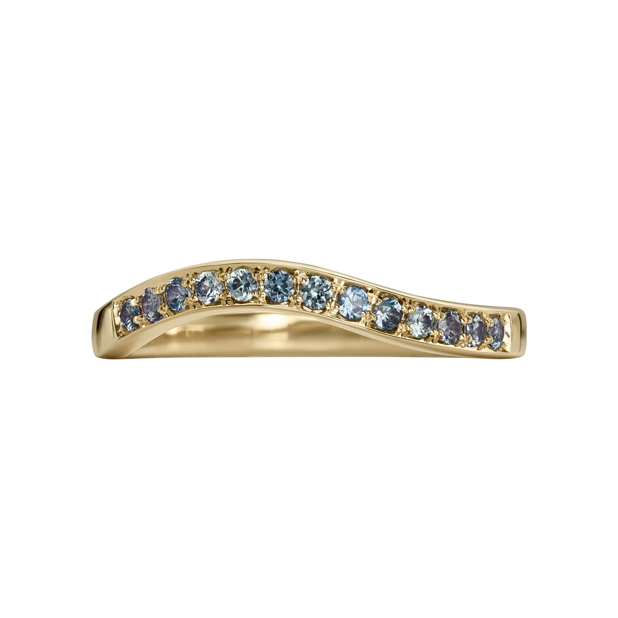 18K Gold Teal Sapphire Modern Curved Stacking Ring - Peridot Fine Jewelry - Artemer