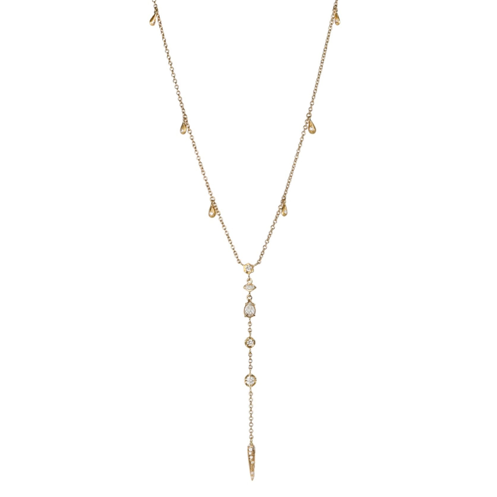 18K Gold "Tess" Diamond and White Sapphire Lariat - Peridot Fine Jewelry - Annie Fensterstock