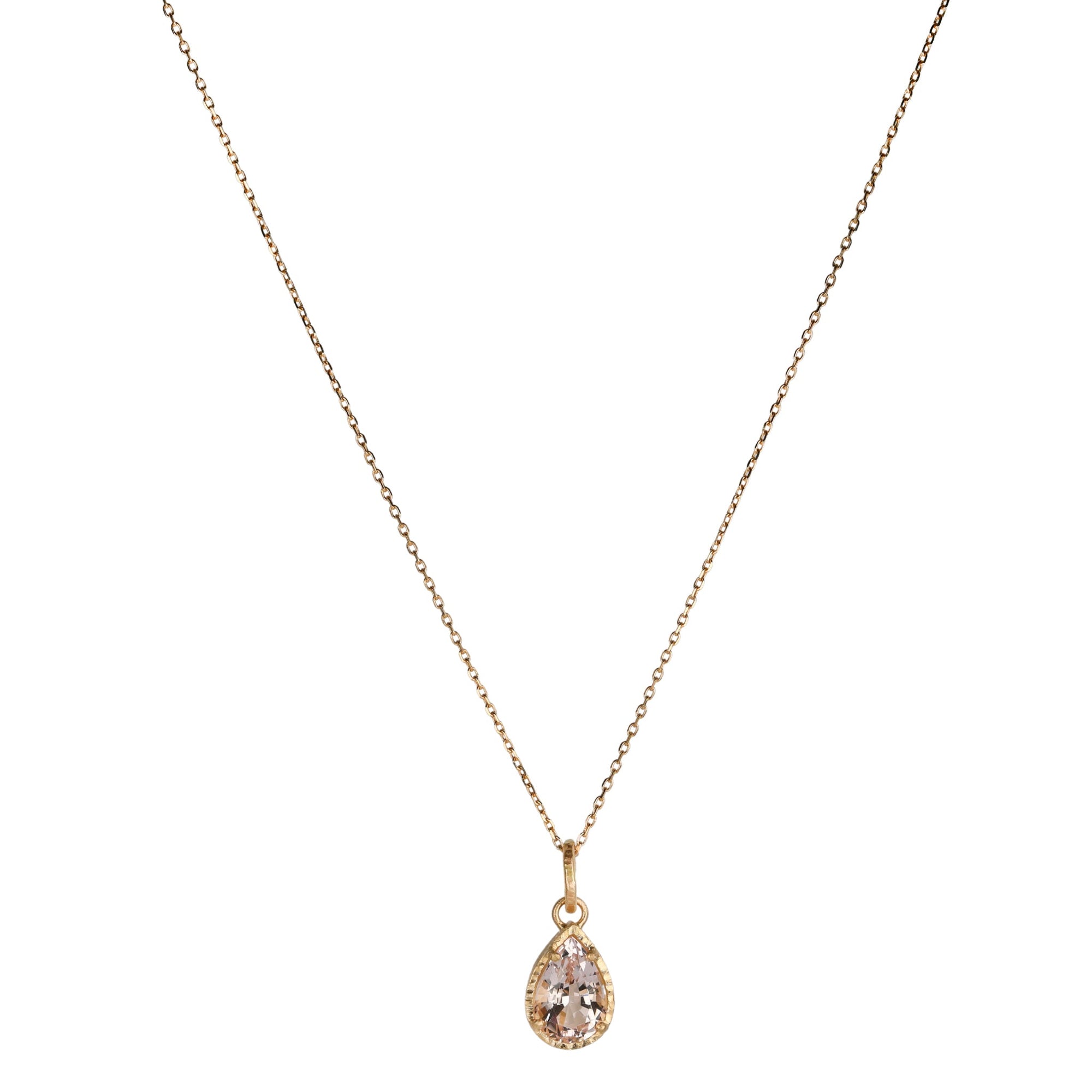 18K Gold Textured Morganite Pendant - Peridot Fine Jewelry - Yasuko Azuma